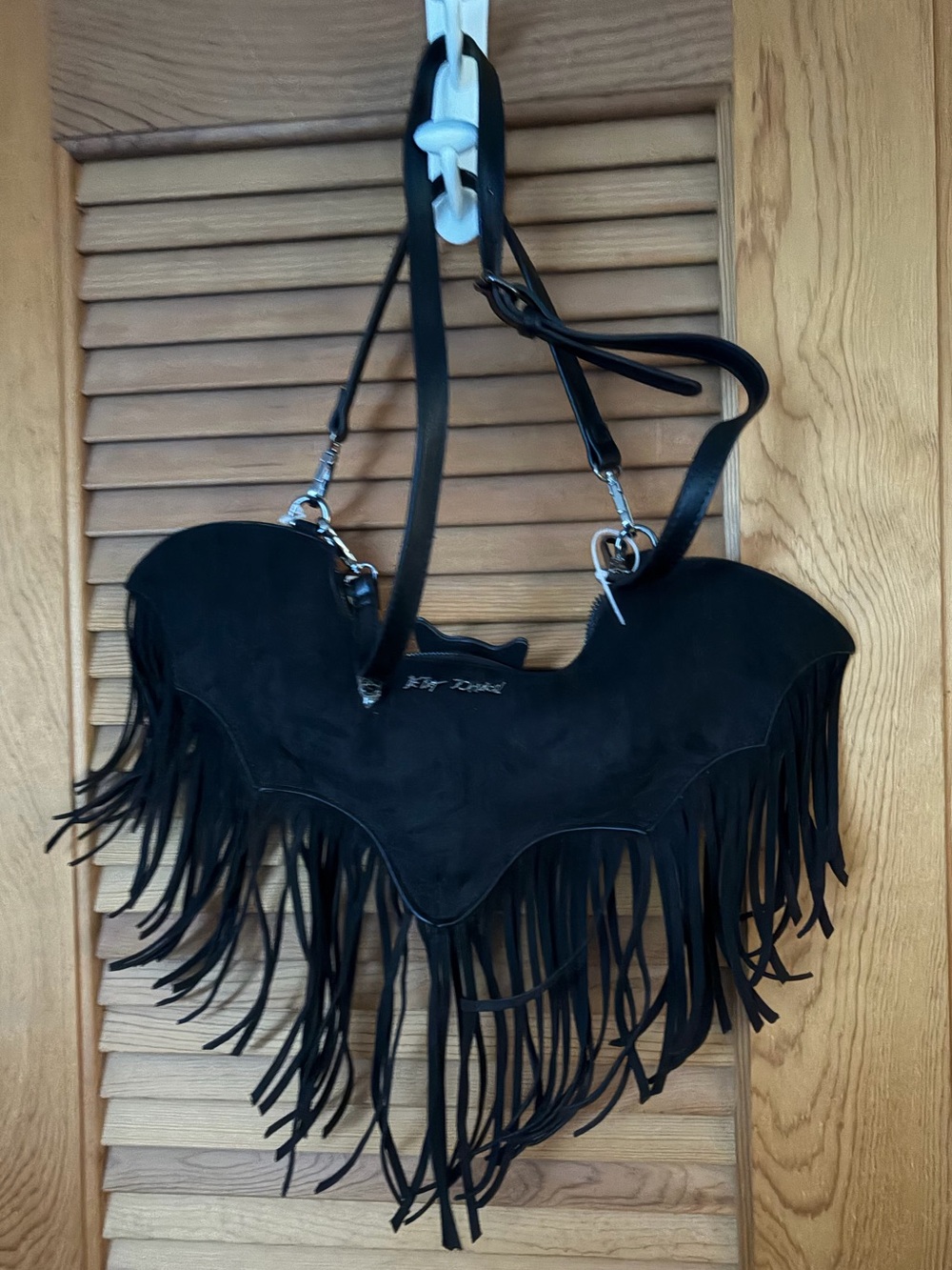 Betsey Johnson Black Suede Bat Fringe Crossbody Bag viral Halloween NWT